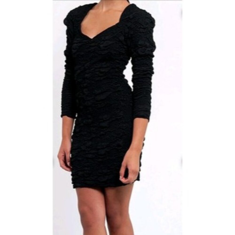 Vintage 80's 90's Workshop Clothing Sz Medium Crinkle Longe Sleeve Black Dress
